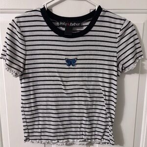 Polly & Esther Black and White Striped Crop Top Small